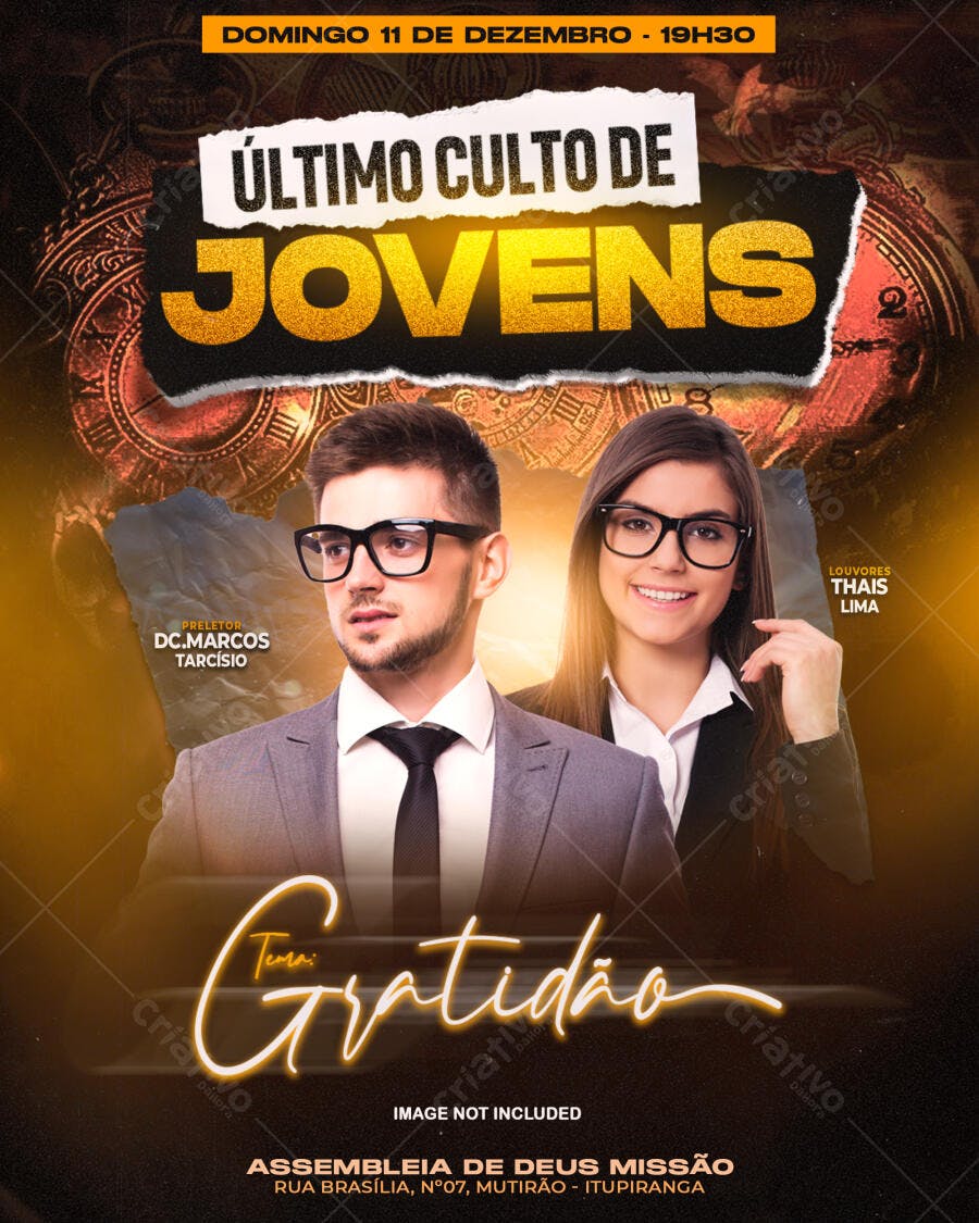 Flyer para Culto de Jovens - 11 de Dezembro PSD Editável