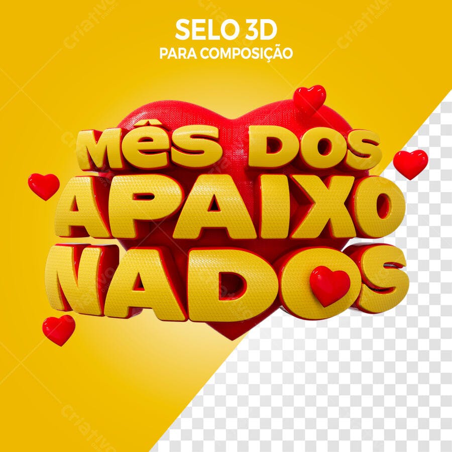 Selo 3D romântico vermelho e amarelo