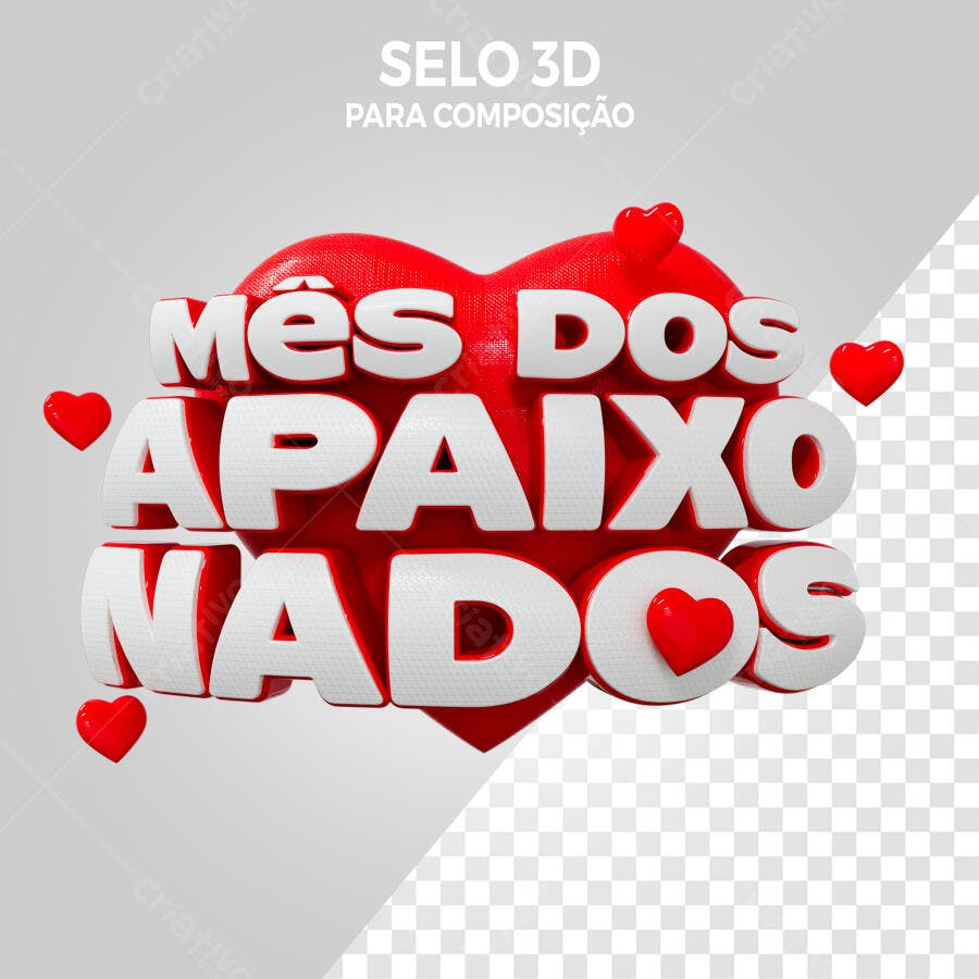 Selo 3D romântico vermelho e branco em formato de coração