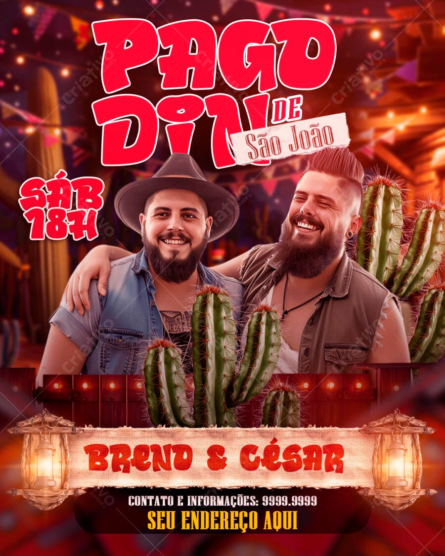 Flyer Festa Junina com Brendo e César PSD Editável