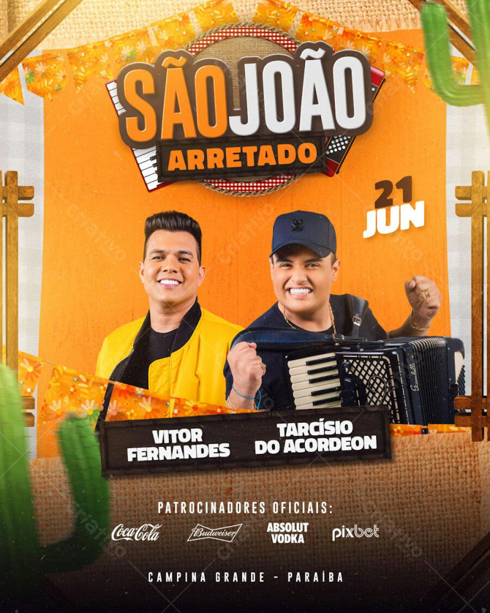 FLYER DE SÃO JOÃO PSD EDITÁVEL FEED SÃO JOÃO ARRETADO