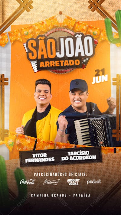 FLYER DE SÃO JOÃO PSD EDITÁVEL STORIES SÃO JOÃO ARRETADO