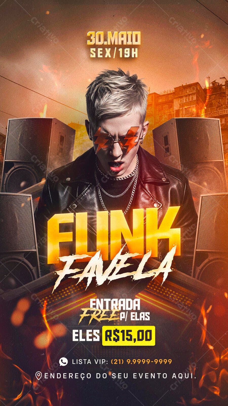 Flyer Festa Funk Favela 30 de Maio PSD Editável