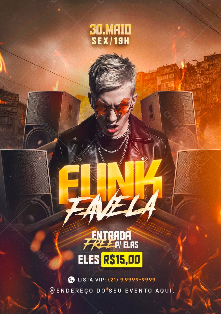 Flyer Festa Funk Favela 30 de Maio PSD Editável