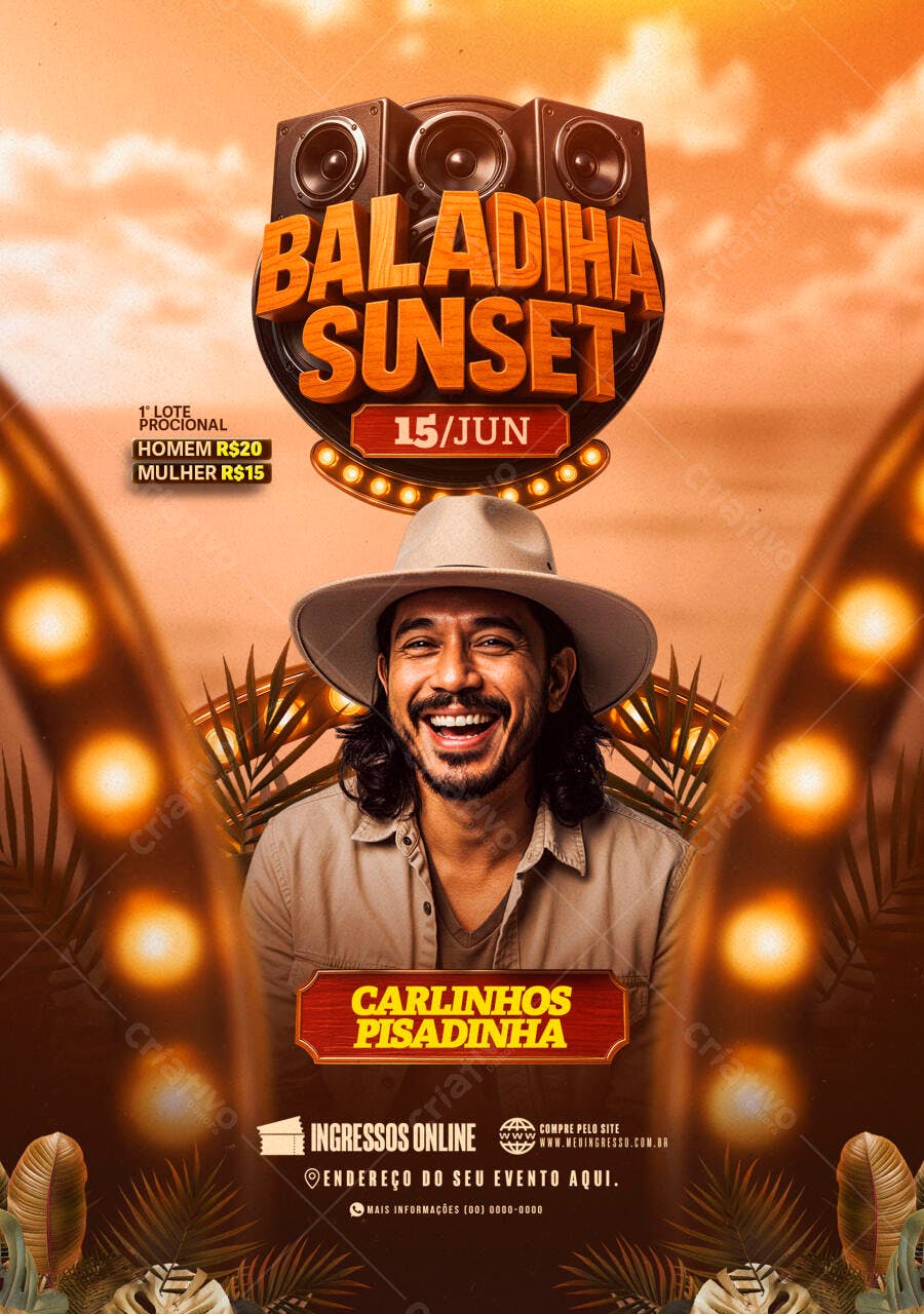 Flyer para Balada Sunset com Carlinhos Pisadinha PSD Editável