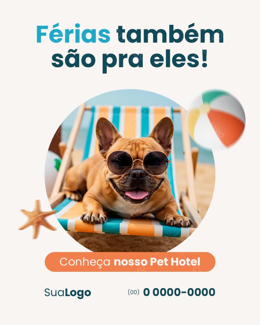 Post para Pet Hotel Verão PSD Editável