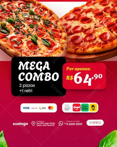 Arte pizzaria Editável no Canva