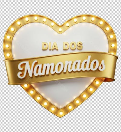 Selo Dia dos Namorados Dourado Vintage em 3D