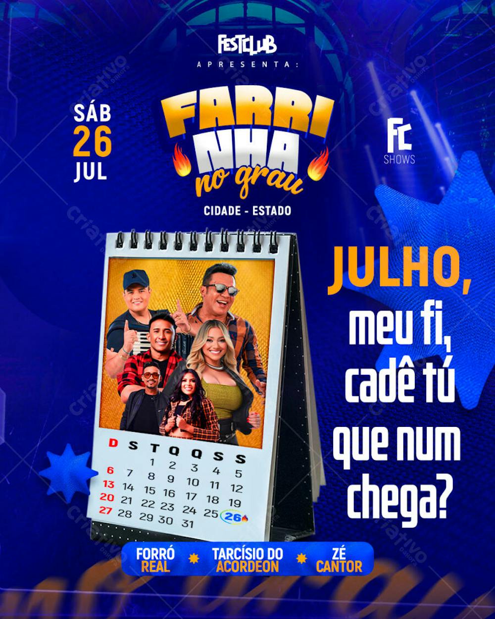 CALENDÁRIO DATA FESTA EVENTO ARTISTA FARRINHA NO GRAU - FEED 05