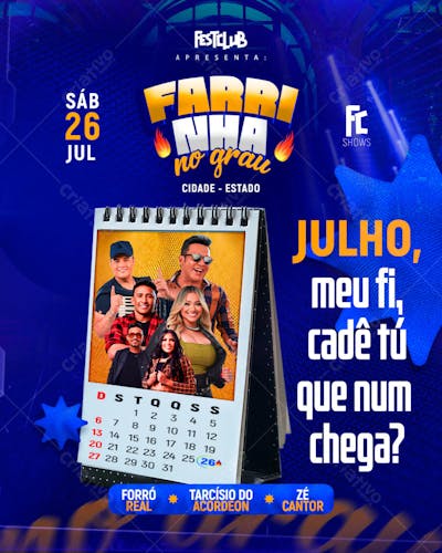 CALENDÁRIO DATA FESTA EVENTO ARTISTA FARRINHA NO GRAU - FEED 05