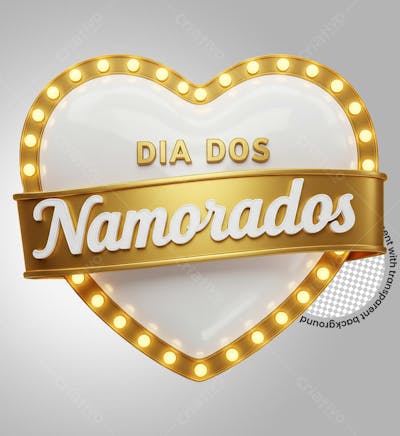 Selo Dia dos Namorados Dourado Vintage em 3D