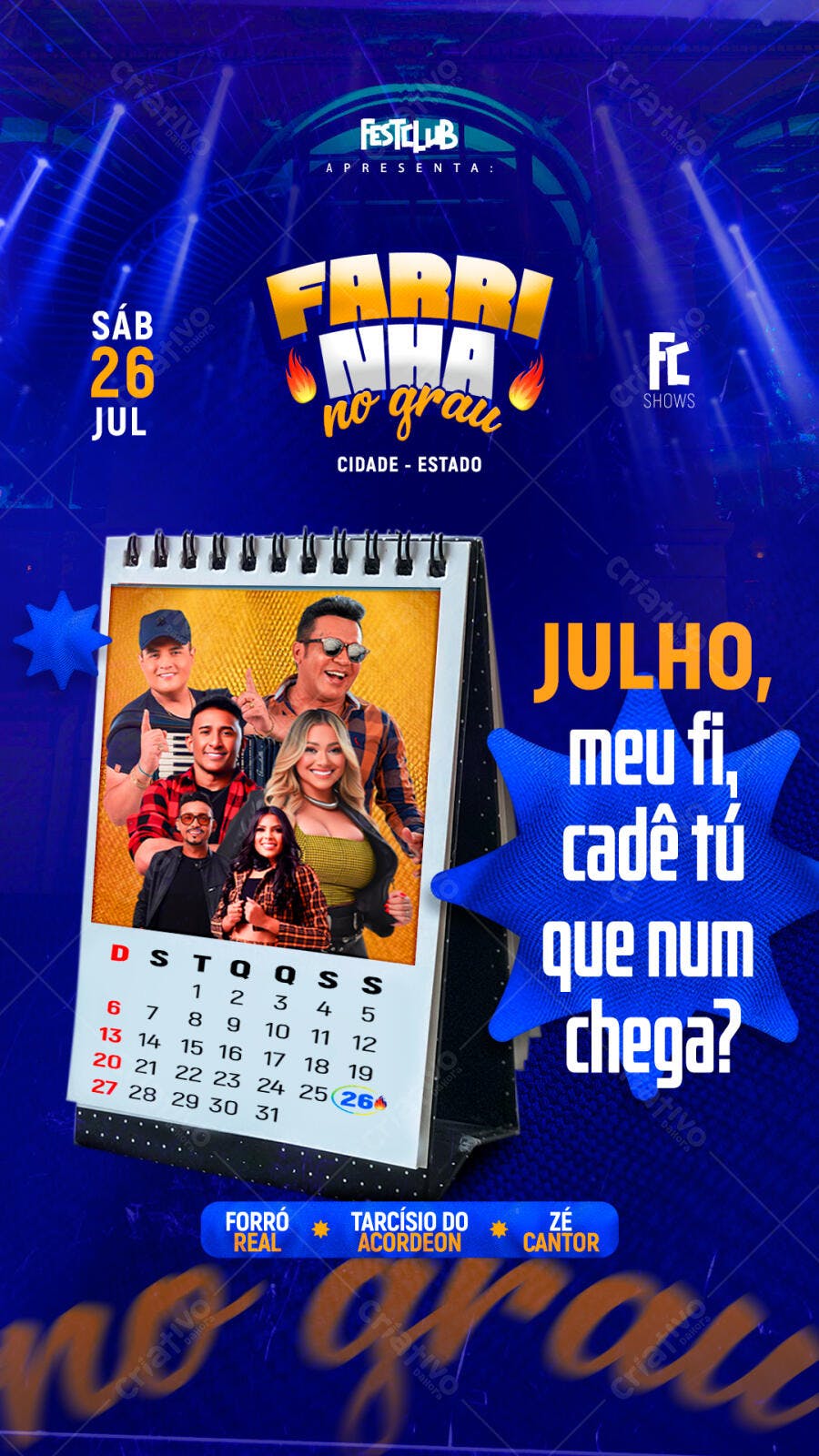 Flyer para Show de Forró em 26 de Julho PSD Editável