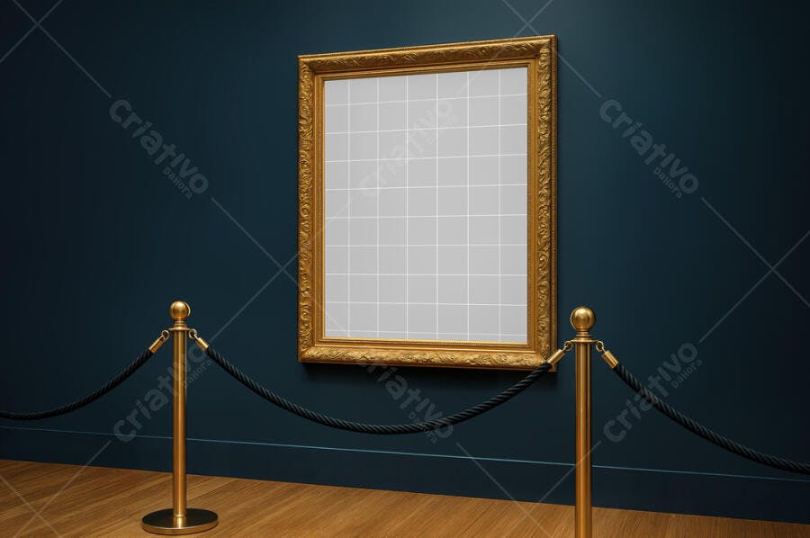 Mockup Quadro Dourado em Museu