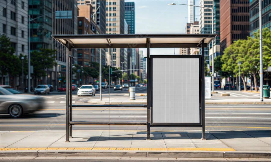 Mockup de Parada de Ônibus em Cidade Moderna