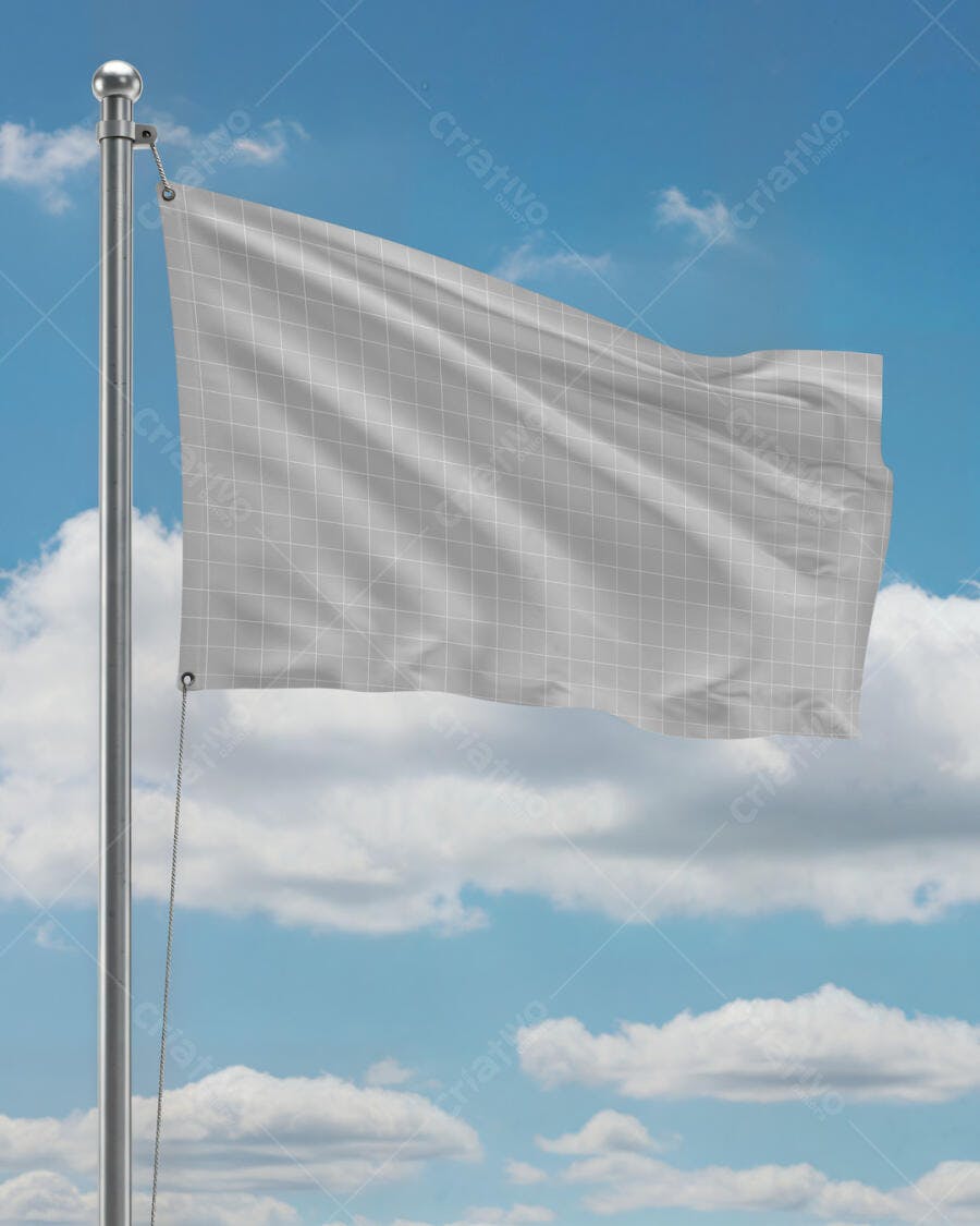 Mockup de Bandeira em Céu Azul com Nuvens