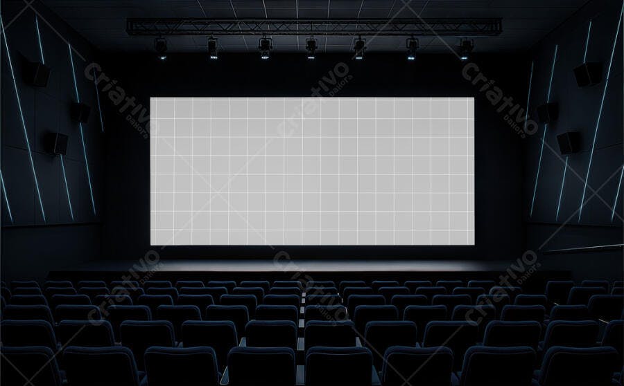 Mockup de Tela de Cinema Moderna em Ambiente Escuro