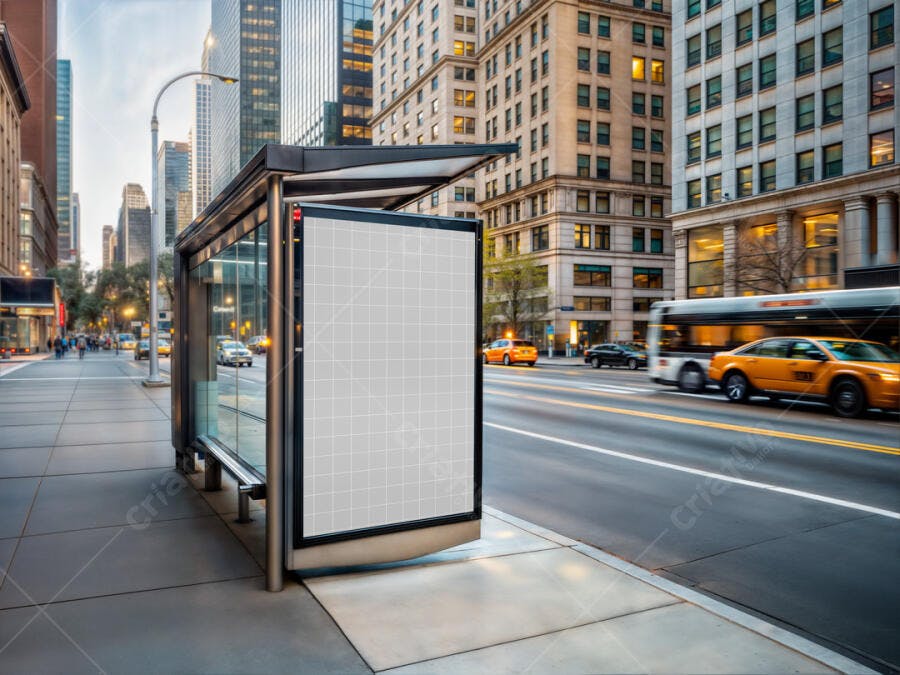 Mockup de Anúncio em Ponto de Ônibus - Cena Urbana Realista