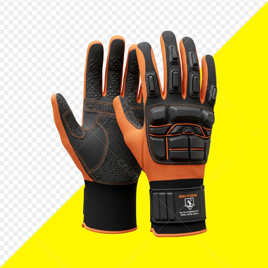 Mockup Luvas Segurança Laranja Preto PNG com fundo transparente