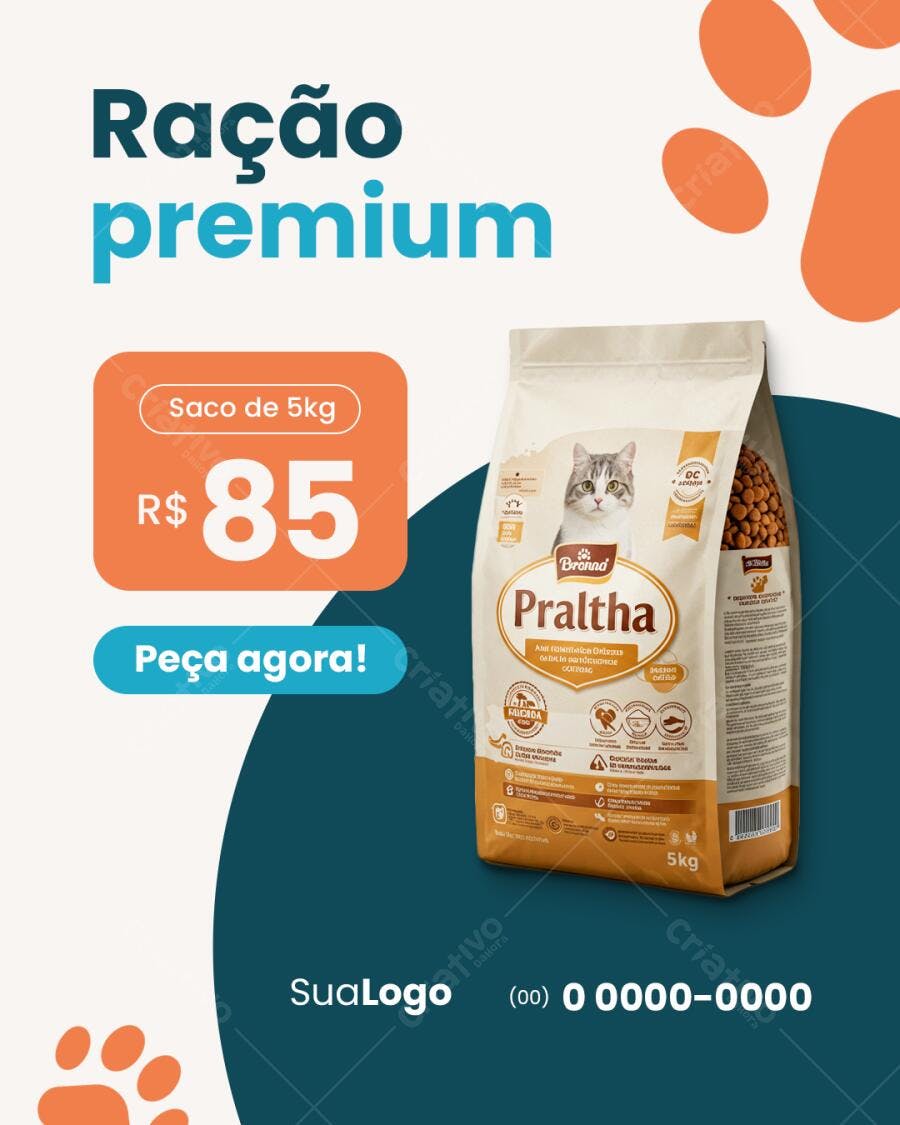 Post de Ração Premium para Pet Shop PSD Editável