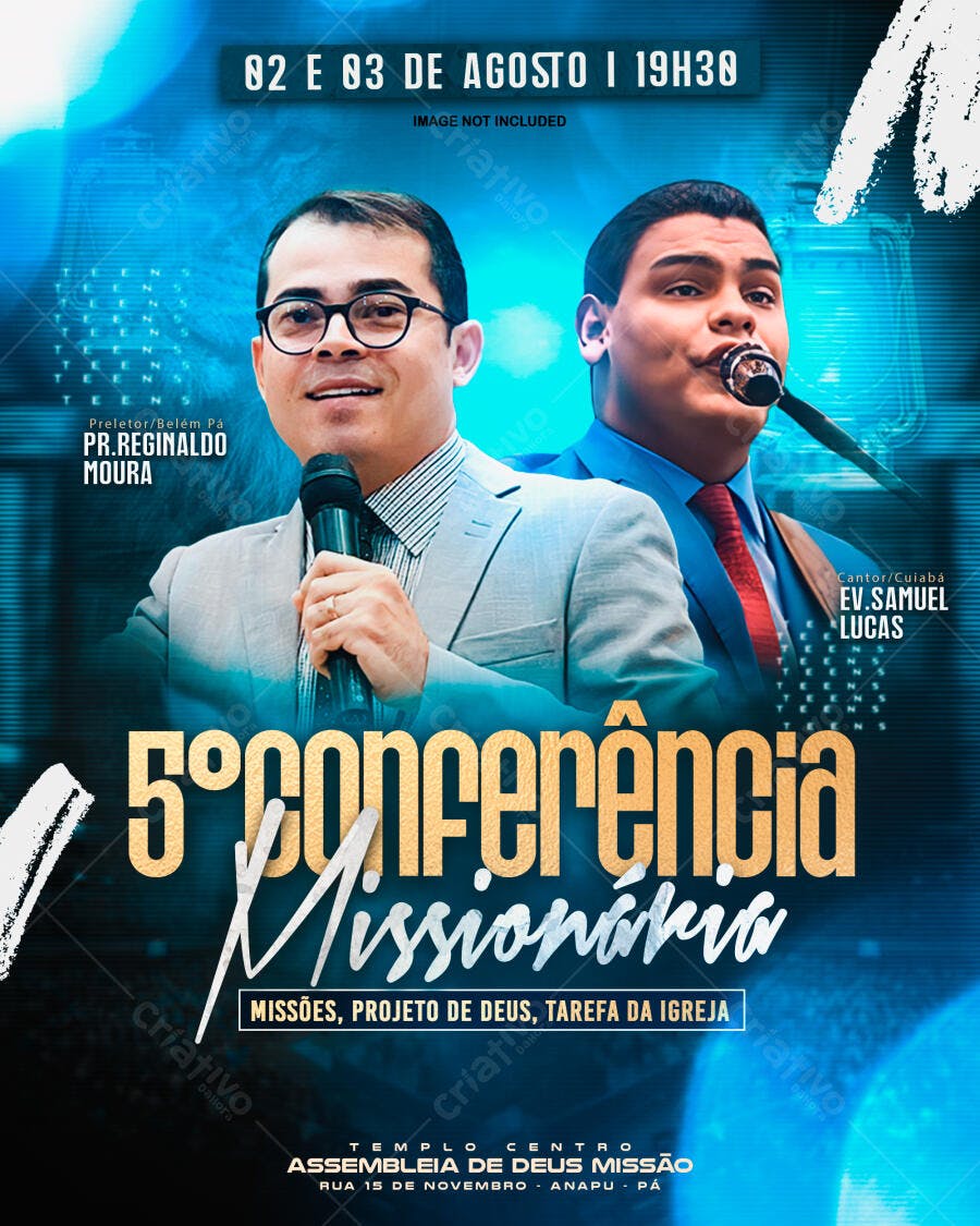 Flyer para 5ª Conferência Missionária 02 e 03 de Agosto PSD Editável