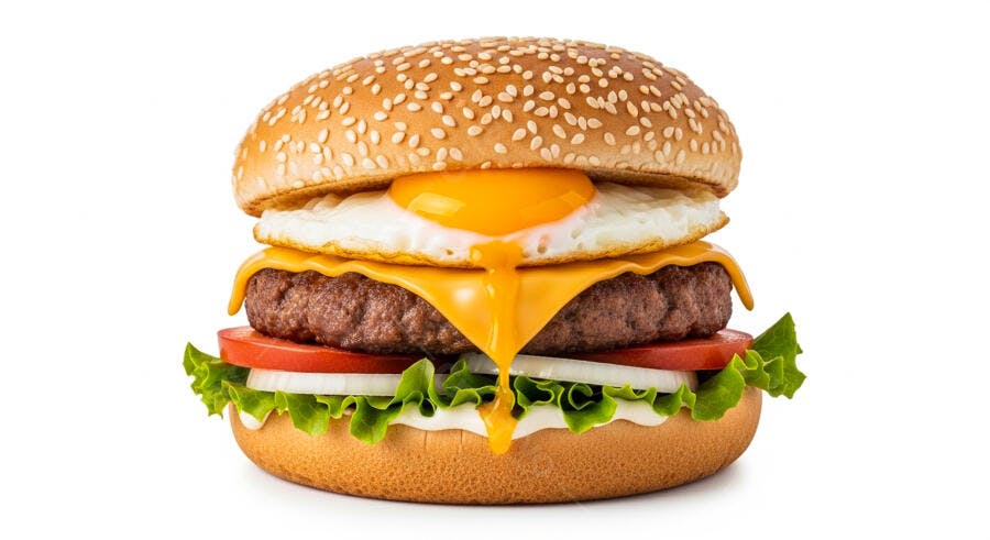 Hambúrguer com ovo e queijo derretido