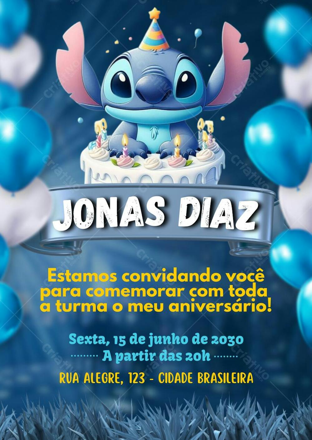 Convite Aniversário infantil Stitch Com Moldura 3D