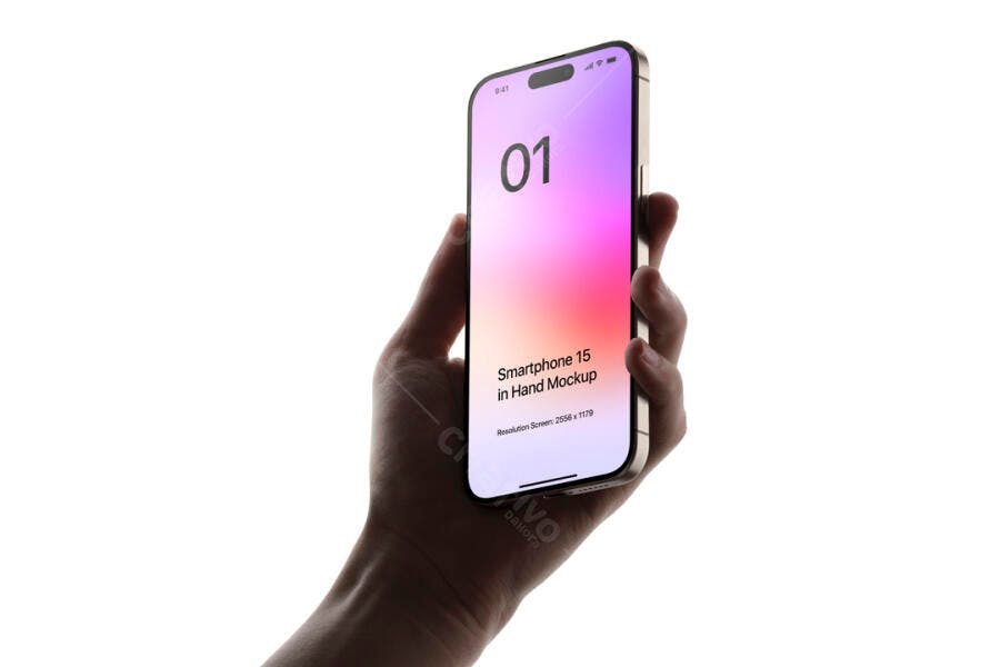Mockup de Smartphone na Mão: Design Moderno e Cores Vibrantes