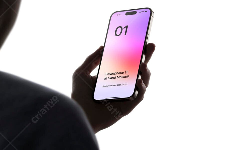 Mockup Smartphone em Mão: Design Moderno com Degradê Rosa e Roxo