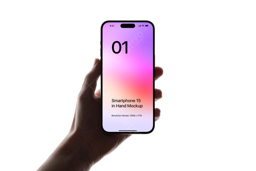 Mockup Smartphone em Mão com Tela Rosa e Laranja