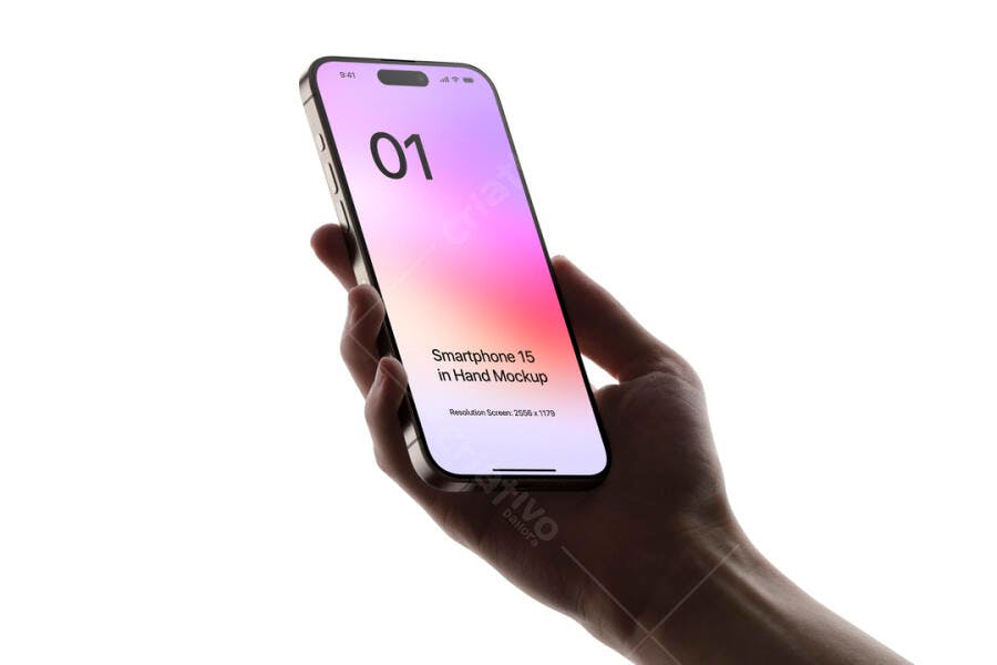 Mockup de Smartphone na Mão: Design Moderno em Tons Rosa e Roxo