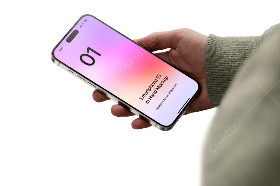 Mockup Smartphone na Mão: Design Moderno em Rosa e Lilás