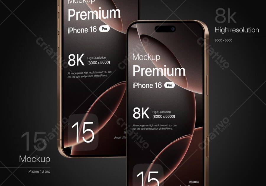 Mockup iPhone 16 Pro: Design Moderno em Tons Escuros