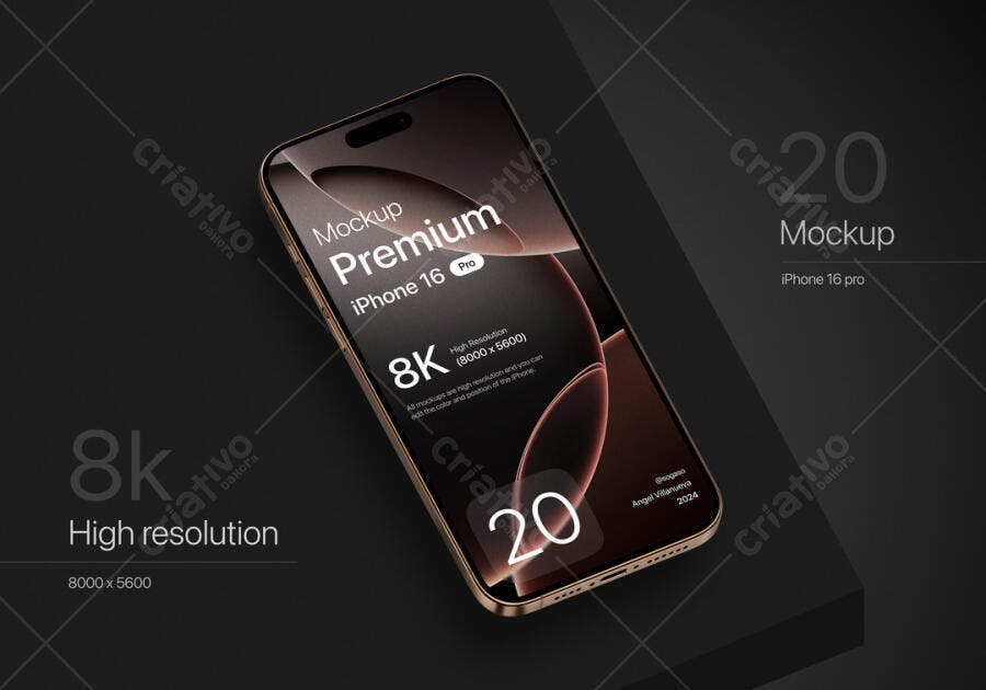 Mockup iPhone 16 Pro Dourado: Design Moderno em 8K