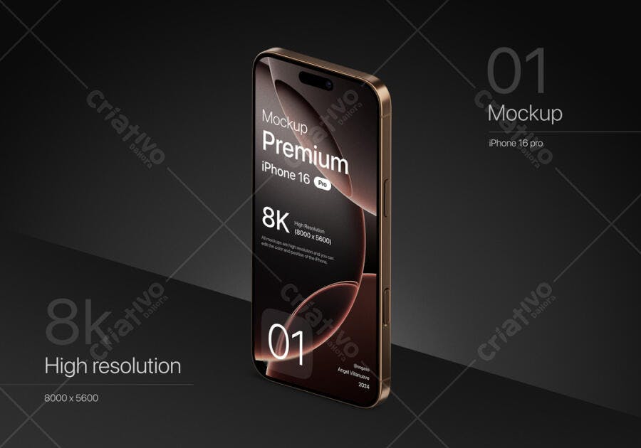 Mockup iPhone 16 Pro Dourado: Vista 3D Realista
