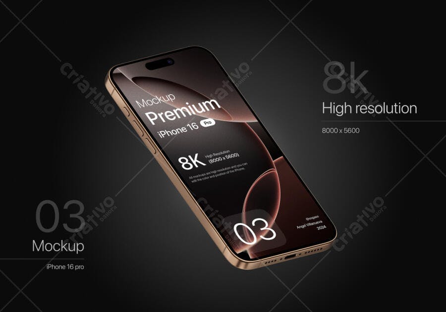 Mockup iPhone 16 Pro Dourado: Design Realista 8K