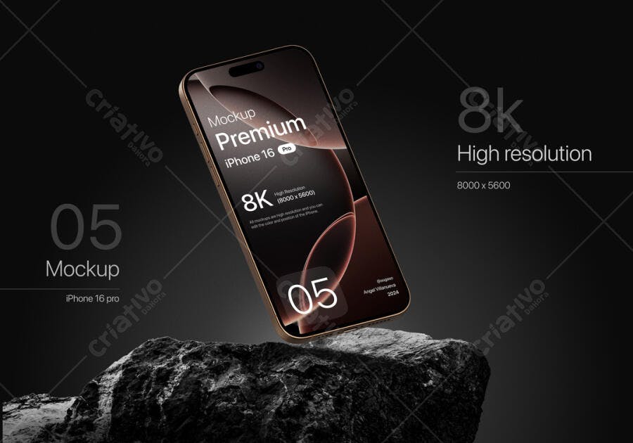 Mockup iPhone 16 Pro Dourado em Pedra: Design Moderno