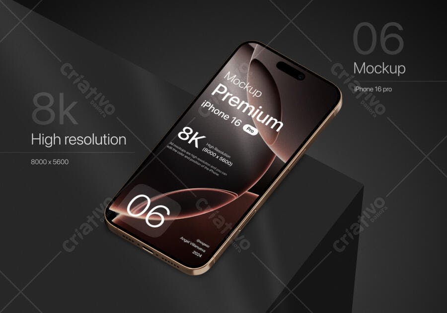 Mockup iPhone 16 Pro Dourado: Design Moderno em 8K