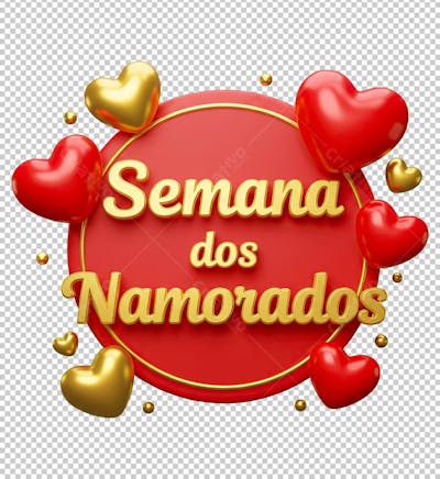 Selo Semana dos Namorados Dourado Renderizado em 3D PNG