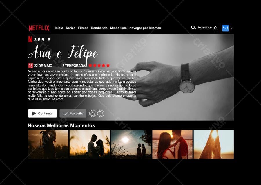 Template de Capa Netflix Romântico Preto e Branco Editável no Canva