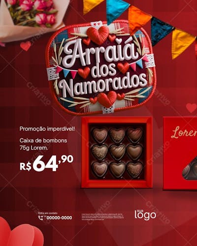 Arte dia dos namorados Editável no Canva