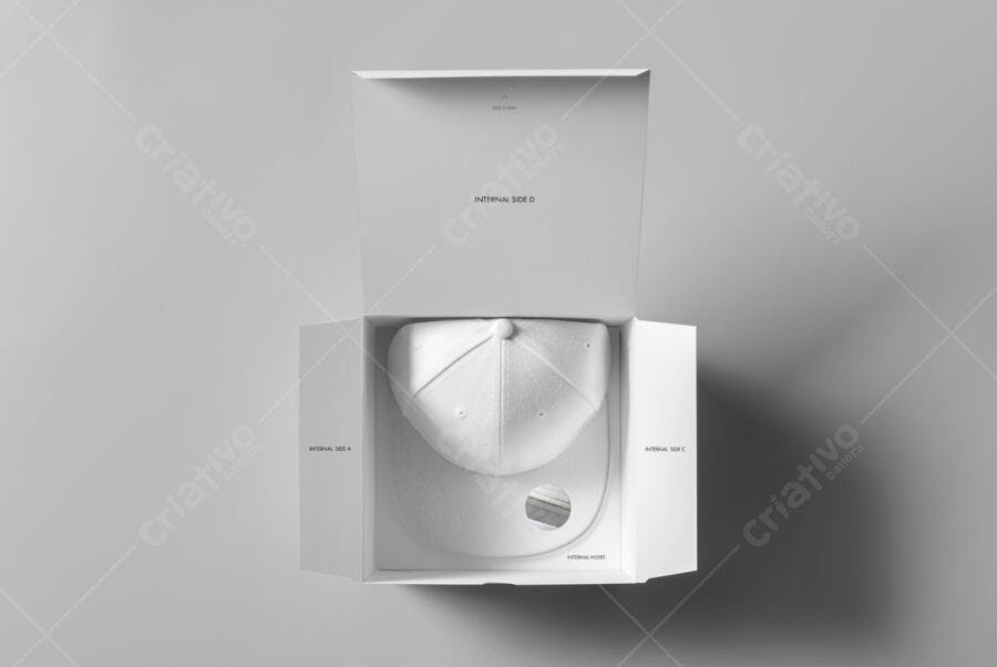 Mockup Minimalista de Boné em Caixa Branca