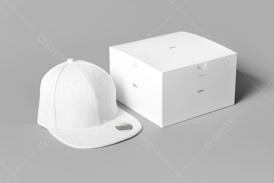 Mockup Minimalista: Boné e Caixa Branca