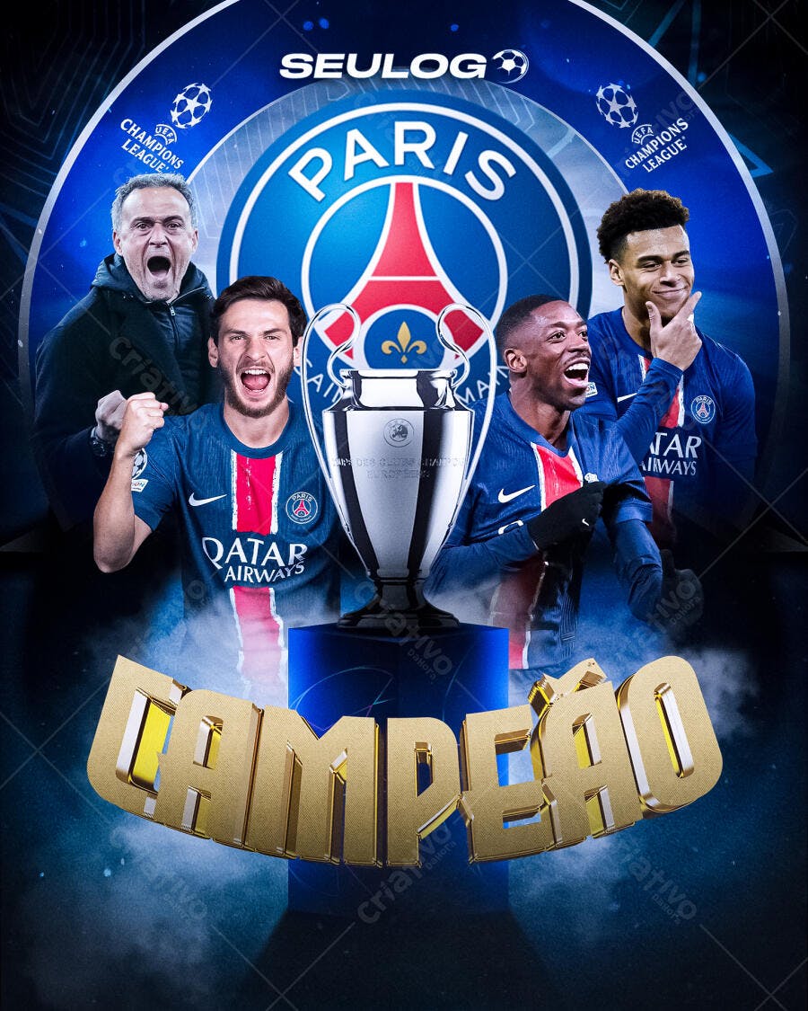 Poster PSG Campeão Champions League PSD Editável