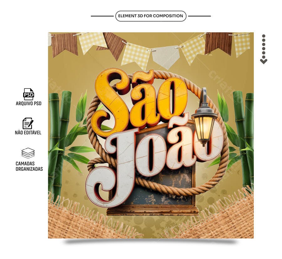 Selo 3D Festa Junina Amarelo e Bege