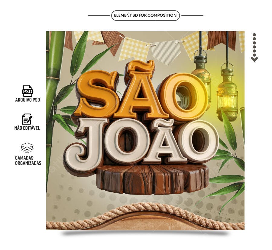 Selo 3D Festa Junina Amarelo e Bege