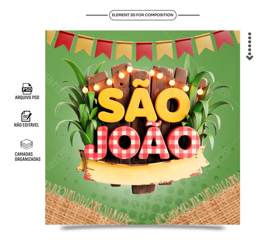 Selo 3D Festa Junina Amarelo e Vermelho