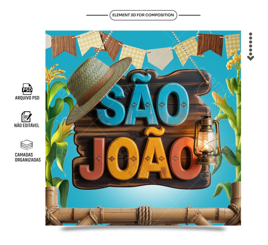 Selo 3D Festa Junina Madeira e Tecido