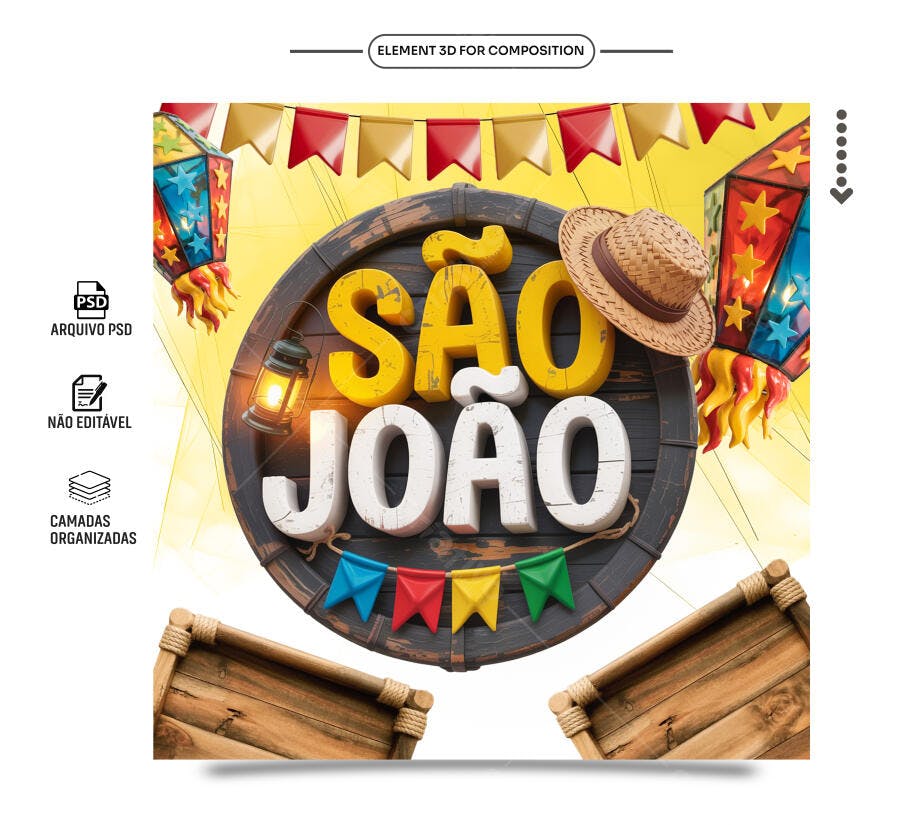 Selo 3D Festa Junina Madeira e Tecido