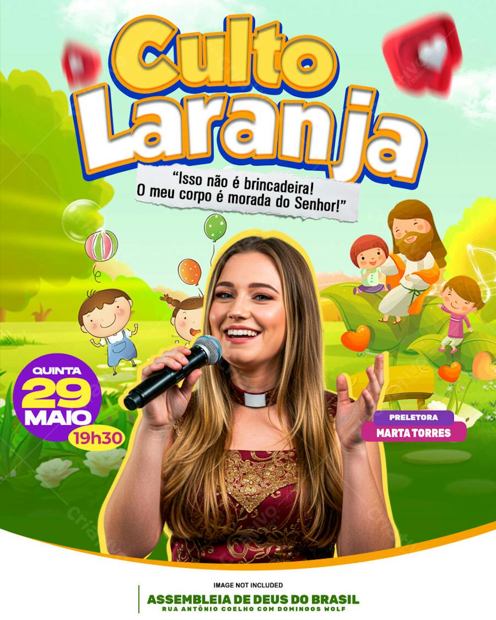 FLYER CULTO INFANTIL LARANJA