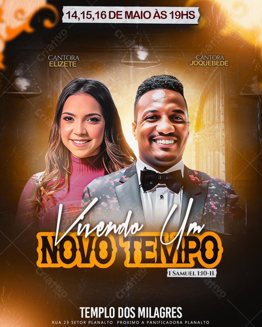 Flyer para Evento Gospel 14, 15 e 16 de Maio PSD Editável